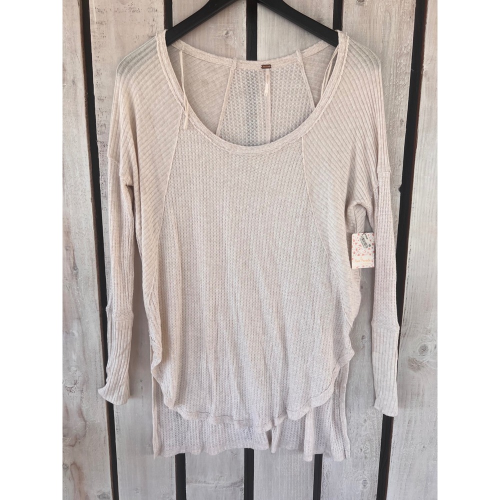 Free People Thermal Top Womens Size M Oatmeal Heather New Waffle Knit High-Low
